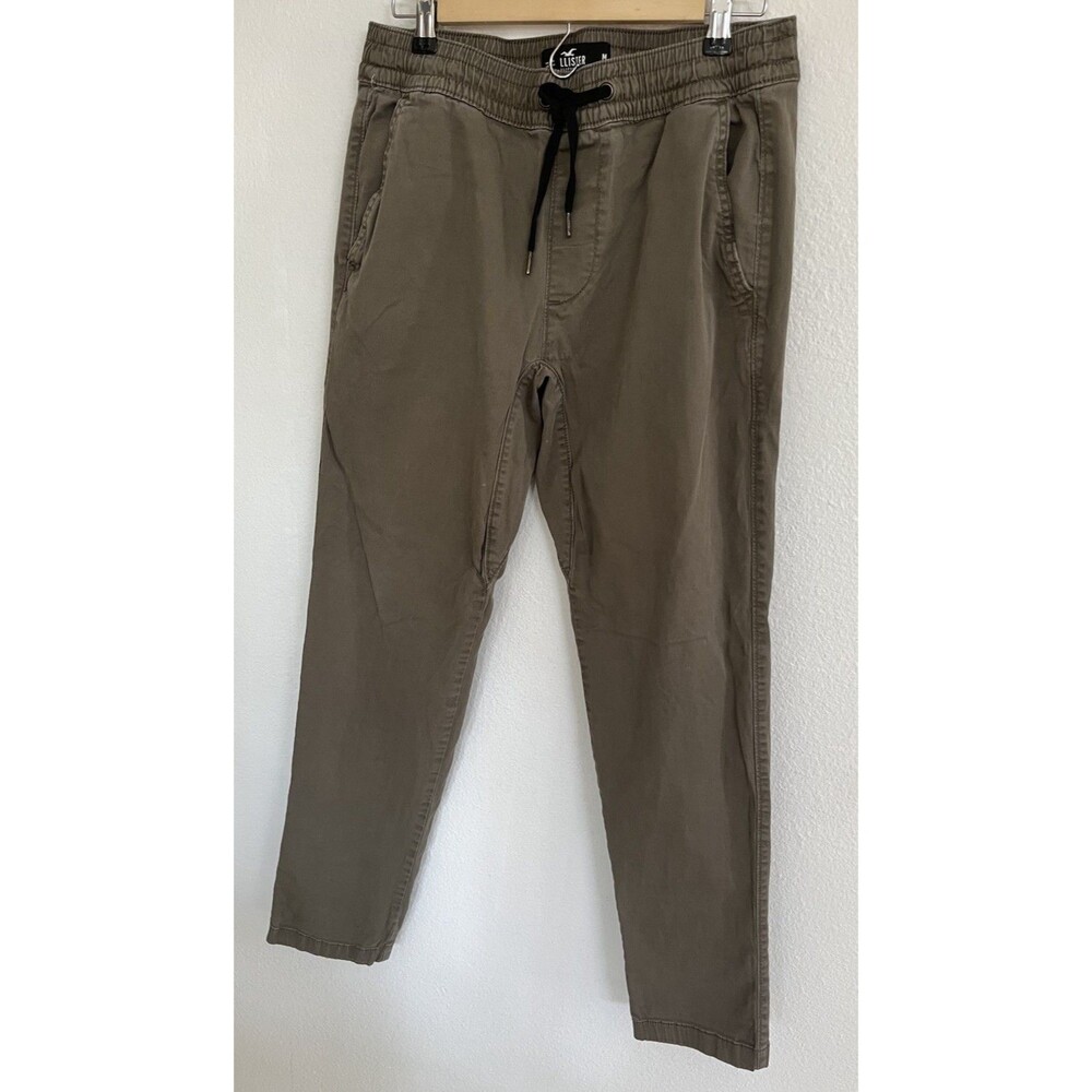 Hollister Men’s Twill Jogger Pants Size M Taupe Gray Drawstring Elastic Waist